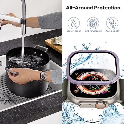 Suoman 2-Pack for Apple Watch Ultra 2 49MM Case/Ultra 49MM Case, Waterproof Ultra-Thin Full Coverage Metal Tempered Glass Screen Protector Cover C...