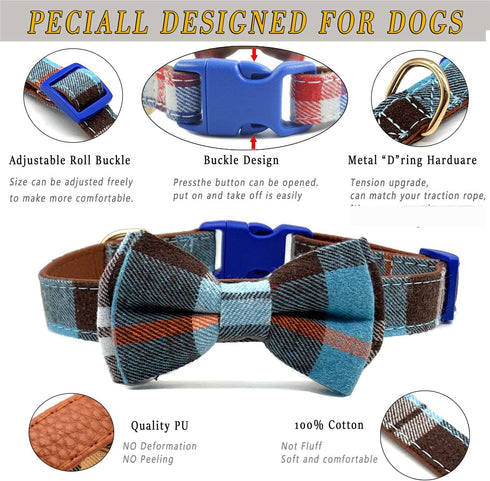 LYSA Dog Collar and Cat Collar,with Detachable Adjustable Bowtie,Gentlemanly style, British Style Plaid Bowtie-Quality PU Leather and Durable Poly...