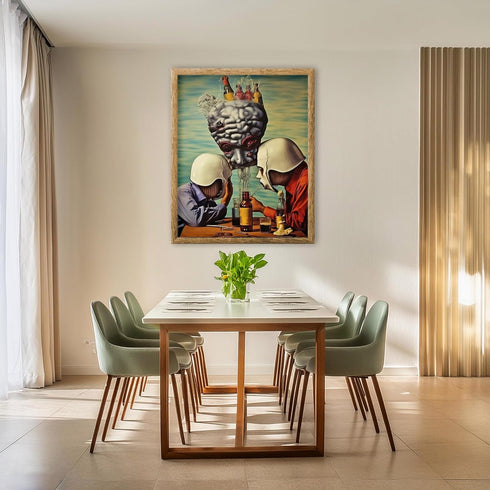 Posterizer 1 pcs-futuristic men getting served beer by a robot-Abstract & Modern Art - Art for Cafe, Restaurant, Coffee Bar - UNFRAMED Wall Art...