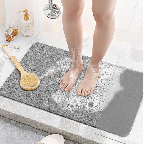 Bathroom Shower Mat Non-Slip Soft PVC Supportive Textured Quick Drain Loofah Foot Massage Multifunctional Floor Mat for Home & Hotel (Grey, 16"*24...