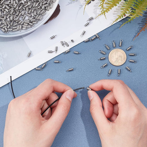 PH PandaHall 1000pcs Stainless Steel Coil Cord Ends 2.5mm Inner Diameter Mini Tube Cord Cap Tip Leather Cord Ends Caps 10mm Long Necklace Spring F...