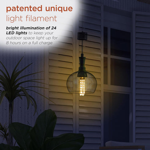Alpine Corporation 10" Tall Hanging Solar Powered Outdoor Mesh Lantern with LED Lights, Black...