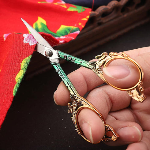 Embroidery Scissors Sewing Scissors Sharp Crafting Threading Scissor with Sheath for Needlework Artwork Manual Handicraft DIY Tool, 4.7in Gold Gre...