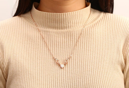 Barzel 18K Rose Gold Plated Created Opal Guardian Angel Necklace for Women, 18 Inches with 2 Inches Extension - Made in Brazil...