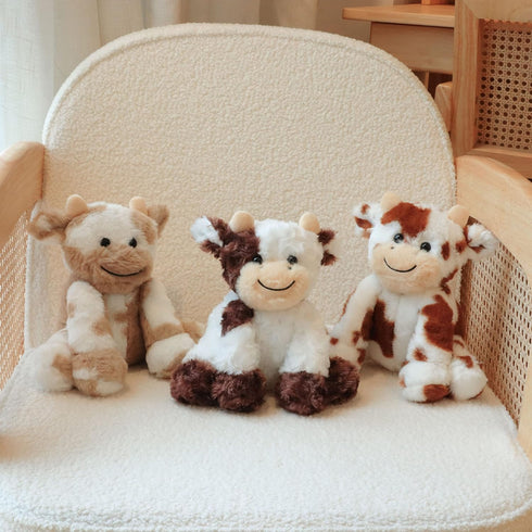 Hopearl Adorable Plush Cow Toy Floppy Dairy Cattle Soft Stuffed Animal Cute Birthday for Boys Girls Kids Toddlers, Light Brown, 9''...