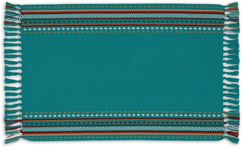 Design Imports Southwest Table Linens, 13-Inch by 19-Inch Placemat, Agate Blue Hacienda Stripe Fringed...
