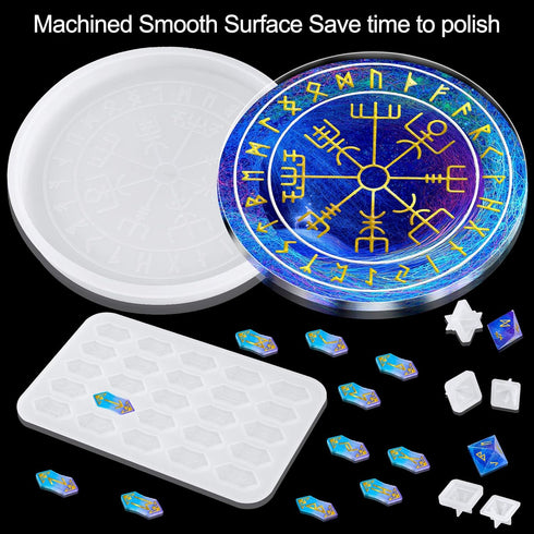 NiArt Rune Divination DIY Kit with Polyhedral Dice, Symbol Cards, Astrology Compass Epoxy Resin Molds for Handcrafting Glossy Art Agate Home Decor...