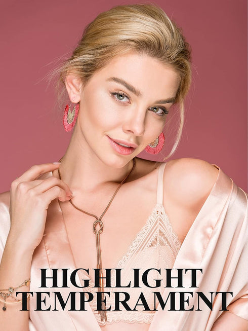 12 Pairs Statement Tassel Earrings Hoop Tassel Earrings Bohemian Geometric Handmade Earrings for Women...