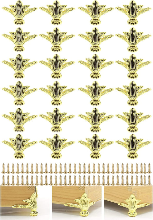 24 PCS Antique Brass Box Metal Feet Legs for Small Wood Jewelry Crafts Case, Tiny Boxes Chest Storage Corner Protector Feet for Wooden Boxes, Deco...