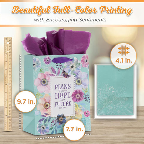 Christian Art Gifts Gift Bag/Tissue Paper Set Hope & A Future Jeremiah 29:11 Bible Verse, Purple/Teal, Medium...