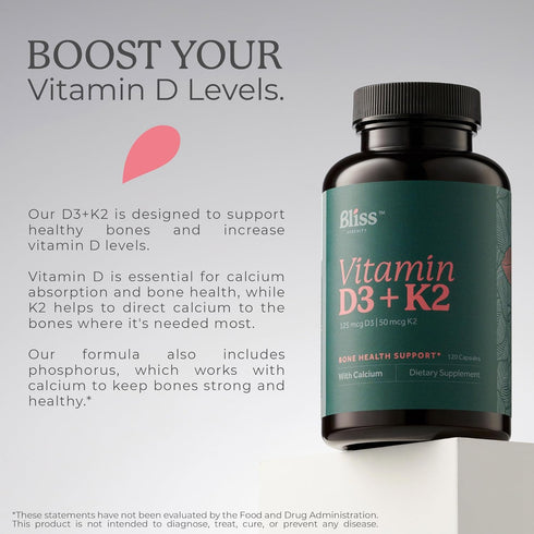 Vitamin D3 K2 - Vitamin D3 5000 IU with Vitamin K2 as MK-7, Calcium, and Phosphorus for Ultimate Absorption - Vitamin D Supplements, 120 Vegcaps, ...