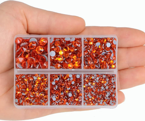 4000pcs Mixed Size Hot Fix Round Crystals Gems Glass Stones Hotfix Flat Back Rhinestones (Orange)...