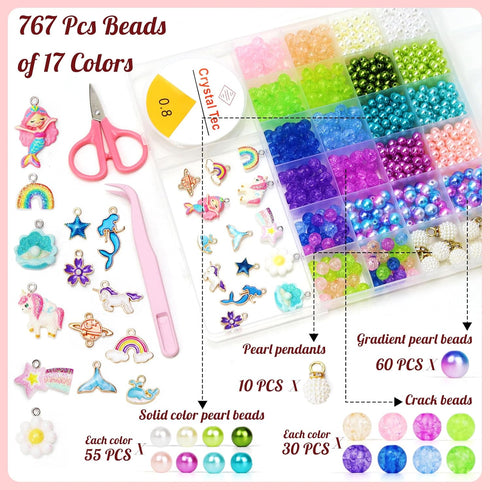 SENSHMAY Pearl Beads, Multicolor Pearl Craft Beads Gradient Pearls for Jewelry Making 6mm 8mm, Pearl & Resin & Gold Enamel Pendants, Round Beads S...