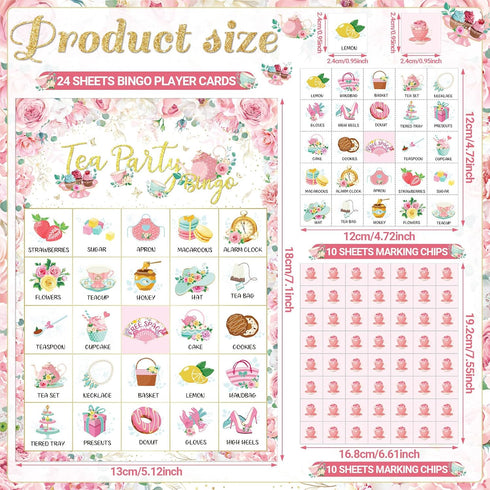 Shappy 35 Pieces Tea Party Bingo Game 24 Players Floral Tea Party Bingo Cards Garden Tea Party Games for Kids Family School Classroom Activities B...