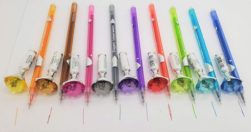 7" DIAMOND Shaped Multicolor Ink GEL PEN (24 PACK) For Writing, Drawing, Notes...