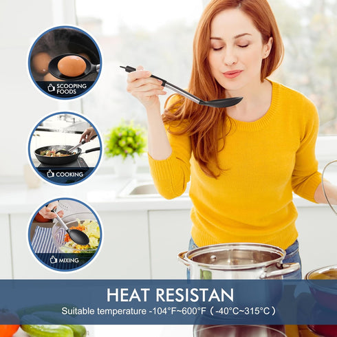 HOTEC Heat Resistant Large Silicone Cooking Spoon, Solid Slotted Spoons, Nonstick Kitchen Cookware Utensils, Mixing, Serving, Stiring Large Spoons...