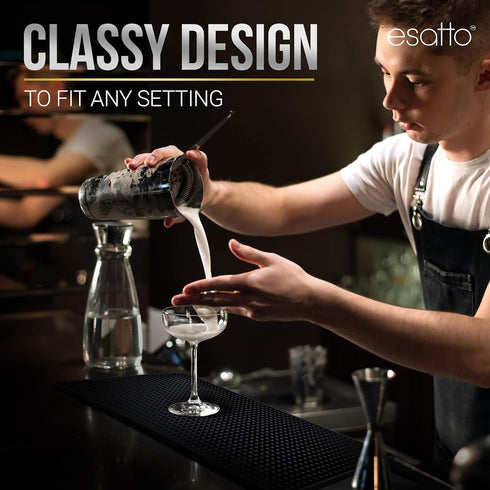 Esatto 12" x 6" Professional Service Mat, Black – Sturdy Thick Durable and Stylish Service Bar Mat for Spills, Coffee, Bars, Restaurants, Counter ...