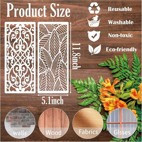 15 Pieces Stencils for Painting on Wood, Reusable Border Furniture Stencil Plastic Cake Decorative Template for Wood DIY Craft Canvas Fabric (15 B...