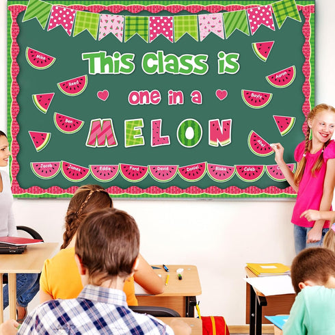 90 Pieces Watermelon Bulletin Board for Classroom Decoration One in a Melon Classroom Decorations Watermelon Paper Cutouts Sweet Summer Bulletin B...