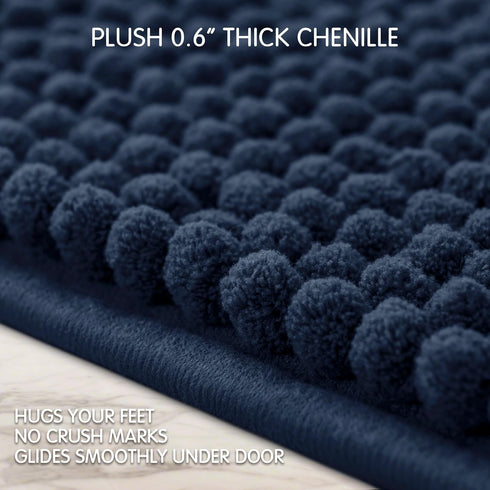 SUBRTEX Bathroom Rugs Chenille Bath Rug Soft Short Plush Bath Mat Soft Shower Mat Water Absorbent Shower Mat Quick Dry Machine Washable(Navy,16" x...