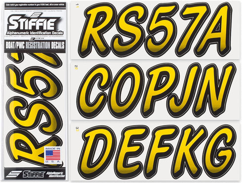 STIFFIE Whipline Yellow/Black 3" Boat & PWC Registration Decals • Numbers Letters Stickers...