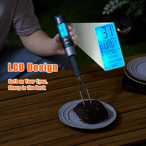 Meat Thermometer Fork with Electronic Ready Alarm, Digital Cooking Thermometer with Instant Read, LCD Display and Led Light, Grill Thermometers fo...