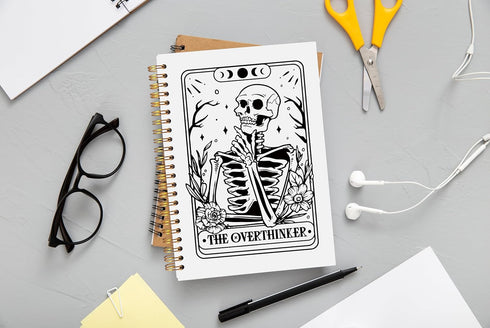 the Overthinker Tarot Card Notebook Journal, Gothic Goth Skull Notebook Journal, Witchy Journal, Goth Office Supplies, Spiral Notebook 5.5x8.3...