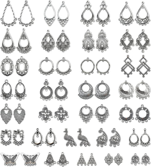 JIALEEY Antiqued Tibetan Silver Earring Chandelier Earring Jewelry Making Kit for Earring Drop and Charm Pendant Assorted Pack (30Pair 60Pcs)...