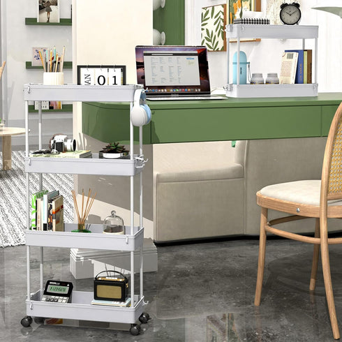 SPACEKEEPER Slim Rolling Storage Cart 4 Tier Bathroom Organizer Mobile Shelving Unit Storage Rolling Utility Cart Tower Rack for Kitchen Bathroom ...