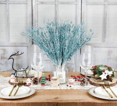 DearHouse 22 Pcs Pack Christmas Glitter Berries Stems,16.5 Artificial Christmas Picks for Festival Holiday Crafts and Home Decoration … (Blue)...