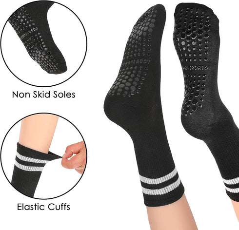 3 Pairs Pilates Grip Socks Yoga Socks Non Slip Pilates Socks Long Pilates Socks With Grips for Women Girl?Black, White, Gray?...