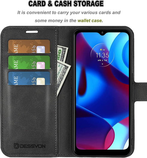 Moto G Pure Phone Case Wallet Black, Motorola Moto G Pure Leather Flip Case with Card Holder Kickstand Magnetic Closure Slim Phone Case Cover for ...
