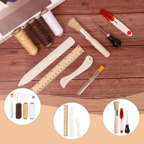 22 Pcs Hand Bookbinding Tools,Bookbinding Kit Starter Tools Set Bone Folder Paper Creaser Curved Needles Wax Thread Glue Brush Awl Ruler DIY Book ...