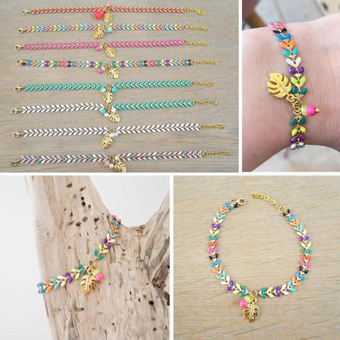 YOUBEIYEE 9.8 Feet Gold Plated Brass Chains Bulk Bluish Green Enamel Arrow Cable Jewelry Chain for Jewelry Making with Jump Rings and Lobster Clas...