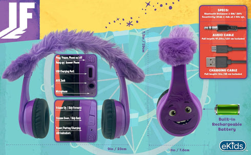 eKids IF Bluetooth Headphones, Wireless Headphones with Microphone Includes Aux Cord, Volume Reduced Kids Foldable Headphones for School, Home, or...