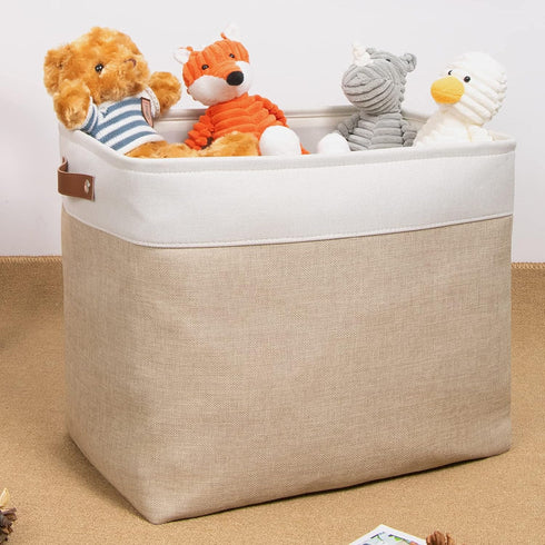 DULLEMELO Large Collapsible Storage Basket/Bin with Sturdy Leather Handles, Fabric Organizer Bin for Storage Clothes, Toys, Books, Office, Bedroom...