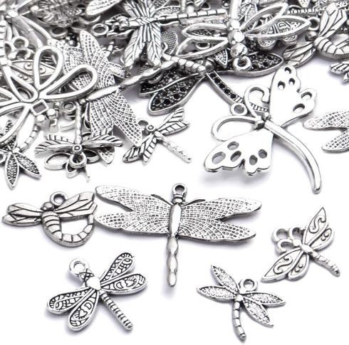 100g (About 50-80pcs) Antique Silver Dragonfly Charms Tibetan Insect Charms Pendants Craft Supplies for Bracelets Necklace Jewelry Making...