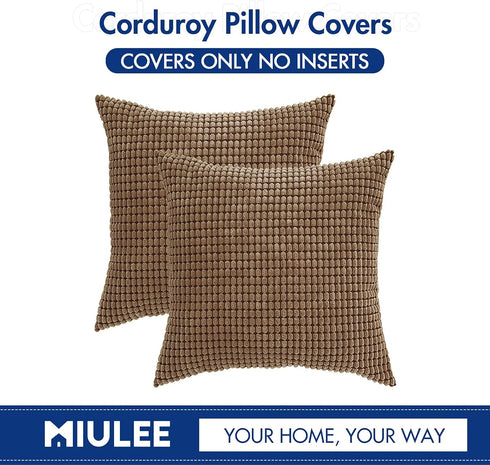 MIULEE Pack of 2 Pillow Covers 18x18 Inch Inch Brown Super Soft Corduroy Decorative Throw Pillows Couch Home Decor for Cushion Sofa Bedroom Living...