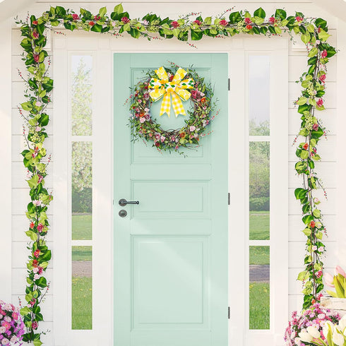 Whaline 30 Yard Summer Lemon Wired Edge Burlap Ribbon 6 Roll Yellow Lemon Buffalo Check Plaid Stripe Dots Pattern Ribbon Fabric Decorative Craft R...