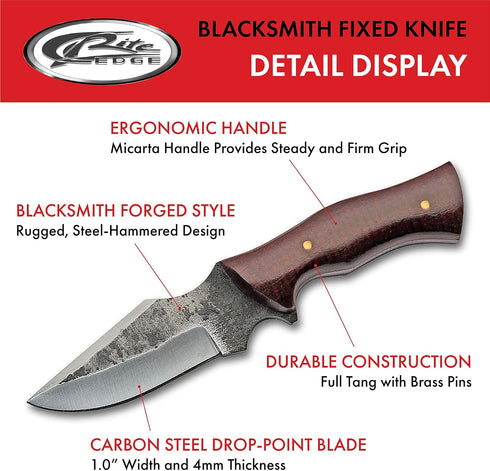 6.25" Fixed Blade Full-Tang Carbon Steel Blacksmith Style Outdoor Hunting/Skinning Knife with Sheath, Brown...