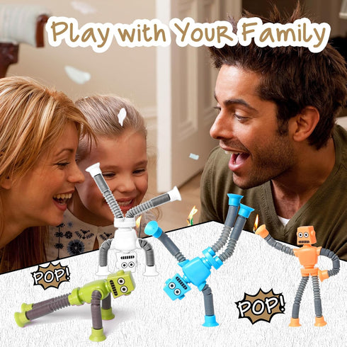 4PCS Telescopic Robot Suction Cup Toy, Shape Changing Tube Fidget Toys, Travel Toys Gift Easter Basket Stocking Stuffer for Kids...