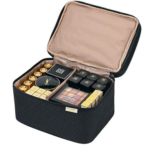 NISHEL Large Double Layer Travel Makeup Bag Women, Large Cosmetic Case, Organizer for Travel-Size Accessories Bottles, Brushes, Conditioner, and S...