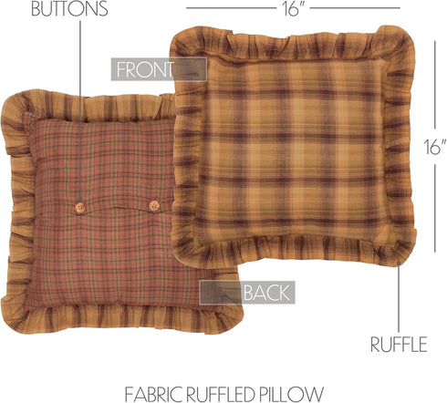 VHC Brands Prescott Plaid Cotton Rustic Square Pillow 16x16 Filled Bedding Accessory, 16" x 16"...