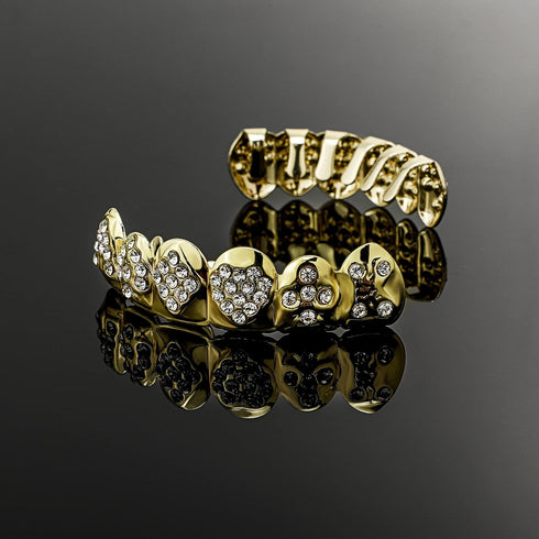 TOPGRILLZ Gold Poker Grills for Your Teeth for Men & Women, 18K Gold Plated Brass, Heart, Unisex, Hip Hop Faux Diamond Grillz Teeth Jewelry, Party...
