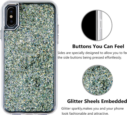 Compatible with iPhone Xs Max Case, Women Glitter Shells Foil Sparkle Hard Back Cover with TPU Bumper Protective Phone Bling Case for iPhone Xs Ma...