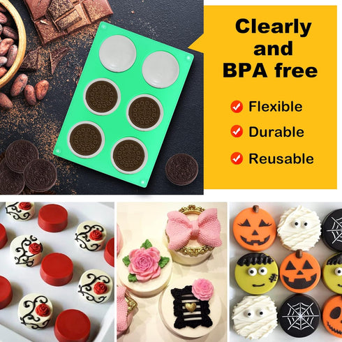 3Pcs Oreo Cookie Chocolate Silicone Mold, 6-Cavity Round Cylinder Oreo Chocolate Cover Molds for Candy, Silicone Baking Molds for Mini Cakes, Jell...