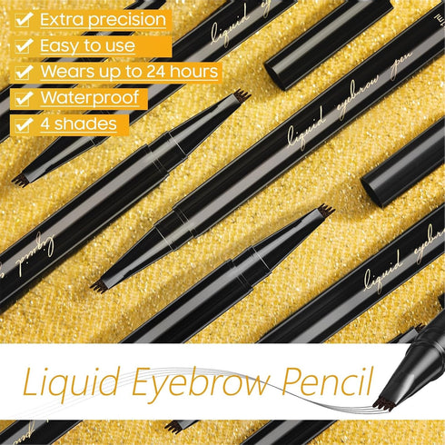 Eyebrow Pencil Microblading Pen, Liquid Brow Pencil With 4 Micro-Fork Tip, Waterproof Eyebrow Long-Lasting, Smudge-Proof Eyebrow Makeup, Natural E...