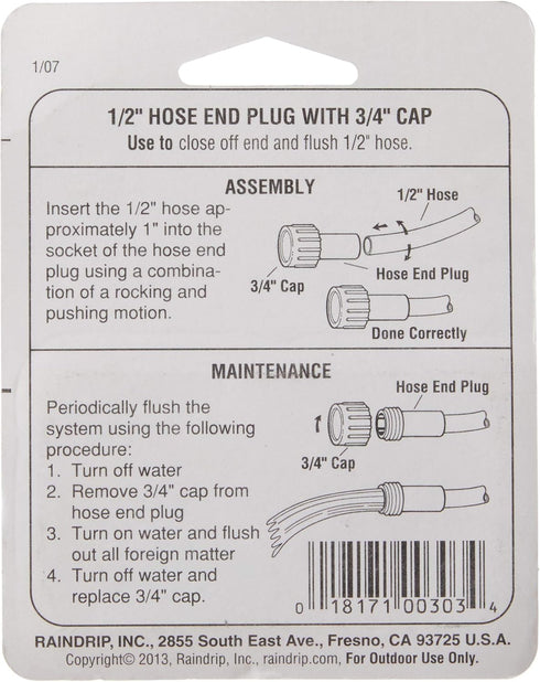 Raindrip R303CT 1/2-Inch Compression Hose End Cap Plug, fits 1/2-Inch Tubing or Dripline with 0.620 inch OD, Drip Irrigation, Black...