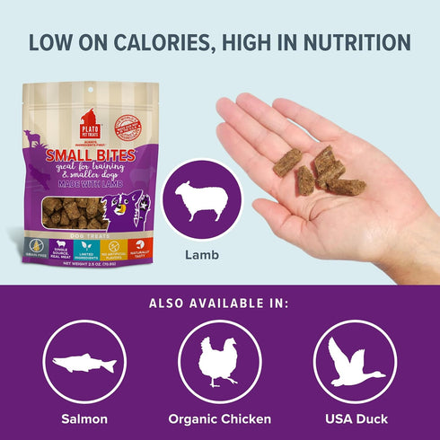 PLATO Pet Treats Air Dried Small Bites Dog Treats, Natural Bite Sized Real Meat & Lamb, Grain Free & High Protein, Made in The USA, 2.5oz...