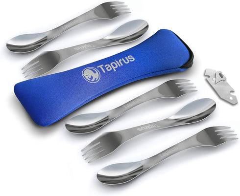 Tapirus 5 Spork Of Steel Utensils Set | Durable & Rust Proof Stainless Steel | Spoon, Fork & Knife Flatware | For Camping, Fishing, Hunting & Outd...